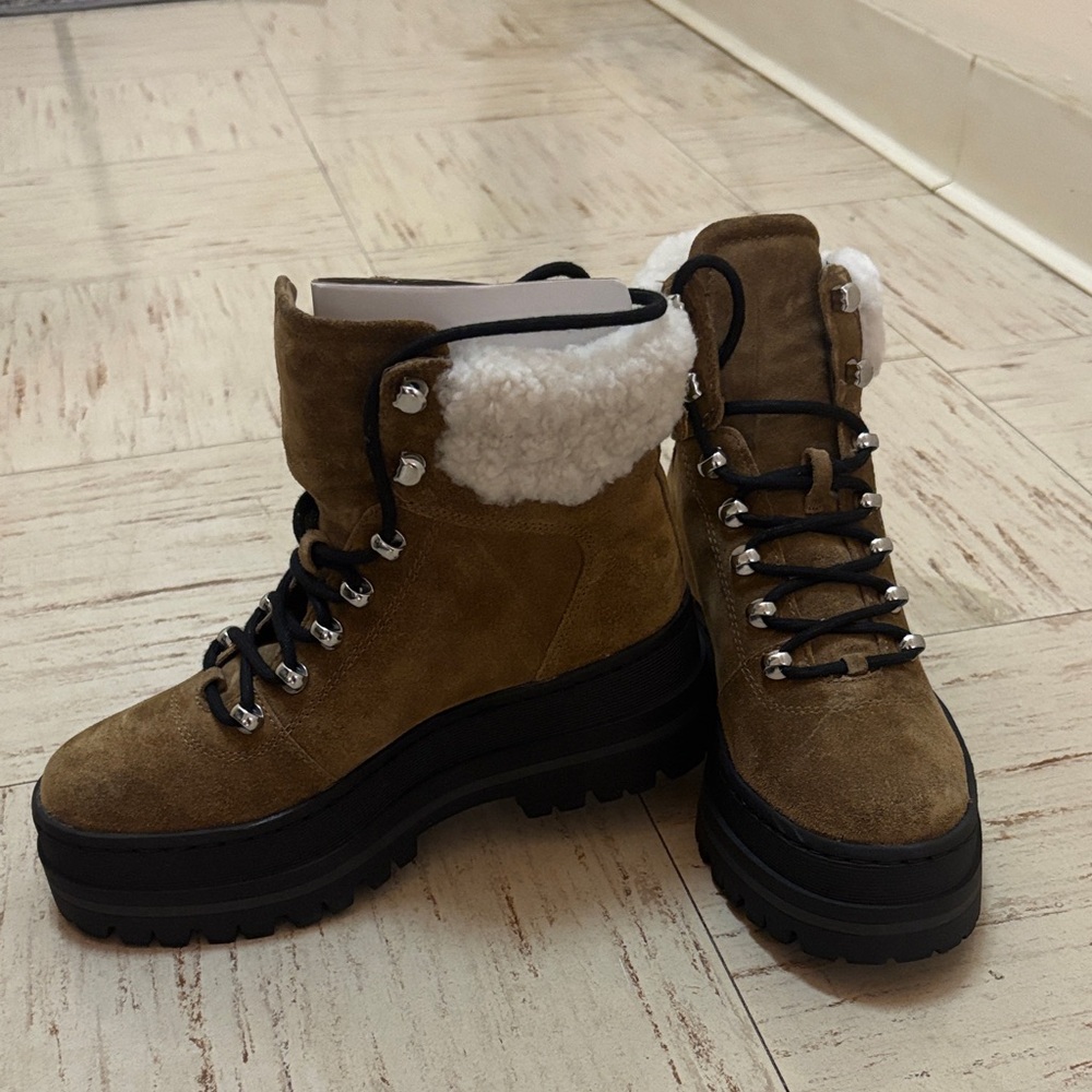 Women's Suede Lace-Up Boots with Faux Fur Lining Size 6M